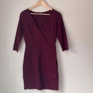 Lulu's Red Wine Asymmetrical Wrap Knit Dress